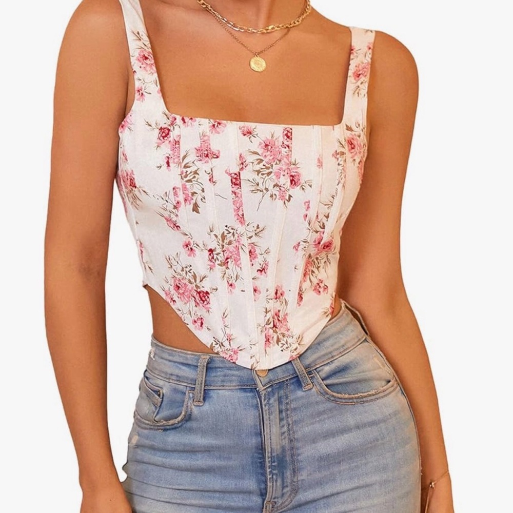 Floral Pink Corset Crop Top - Women